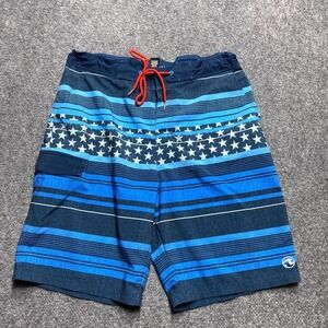 Ocean Current Shorts Mens 32 Blue Striped Board Swim Surf Beach Drawstring